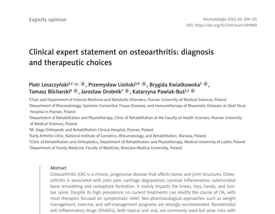 DIAGNOSTYKA I LECZENIE CHOROBY ZWYRODNIENIOWEJ STAWÓW